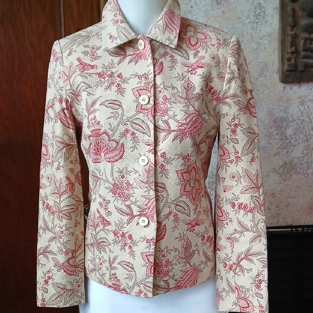 Blazer~Talbots Cream Jacket with Pink Floral Print